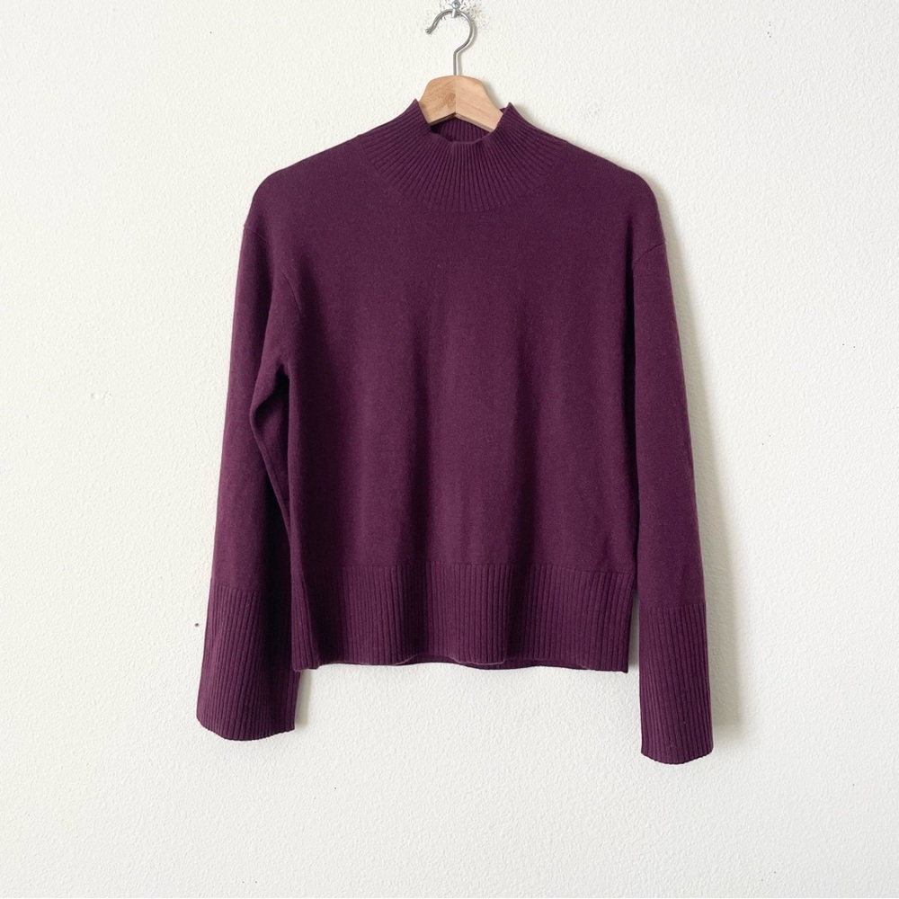 Banana Republic SMALL 100% cashmere bell sleeve knit mock neck sweater in plum